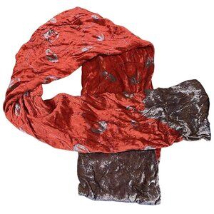 Crushed Velvet Scarf Red Gray Romantic Floral Burnout WhimsiGoth Silk Blend Arts
